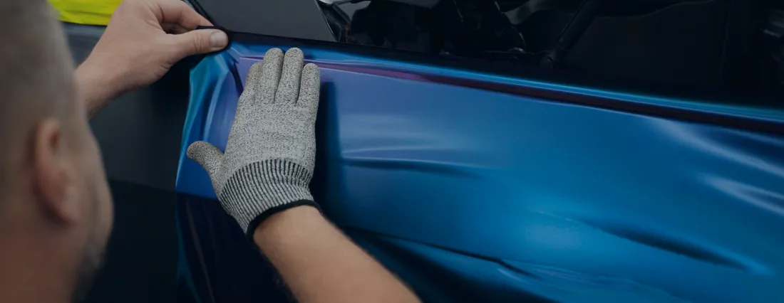 Process Installing Protective Film New Red Car 1